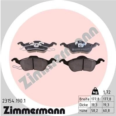 Imagen de ZIMMERMANN 23154.190.1 Juego de pastillas freno Foto correspondiente a la entrega FORD: Focus Mk1 Hatchback, Berlina, Familiar