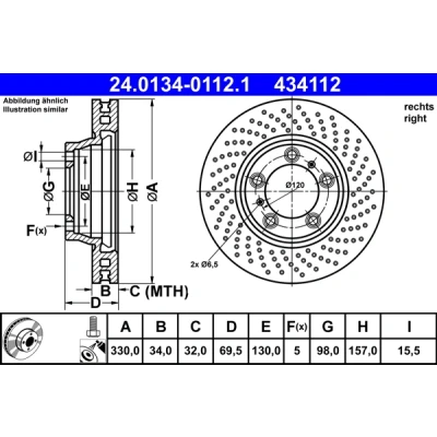 Imagen de ATE 24.0134 0112.1 Disco de freno 330,0 34,0 5 130,0 perforado/ventil. int. revestido aleado/alt. carburado con tornillos PORSCHE: 911 Targa