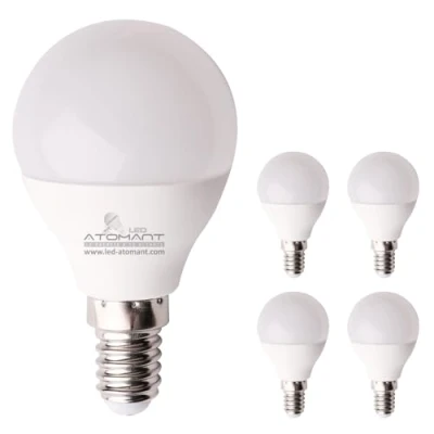 Imagen de LED ATOMANT Pack 5x Bombilla E14 G45 7W. Color Blanco Frio (6500K). 680 Lumenes. Casquillo fino. Equivalente a 68W tradicional.