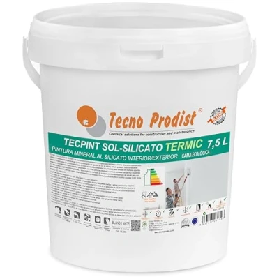 Imagen de Tecno Prodist TECPINT SOL silicato TERMIC (7,5 Litros) Pintura al ecológica, mineral, interior exterior agua, 100% Natural, Paredes y Techos, Transpirable térmica (BLANCO)