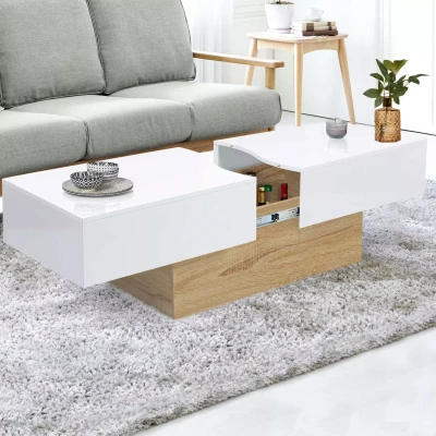 Imagen de IDMarket Mesa Baja corredera Rectangular Marta Madera imitación Haya y Blanco