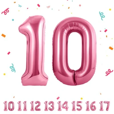 Imagen de Globos de 10 cumpleaños,Rosa pulgadas Globo número, decoraciones número cumpleaños para hombre y mujer, inflable lámina Rosa