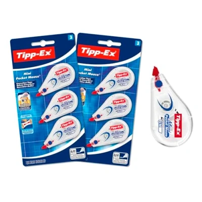 Imagen de Tipp Ex Cintas Correctoras de bolsillo Mini Pocket Mouse Juego 6 Corrección 6m x 5 mm Óptimo para Material Escolar