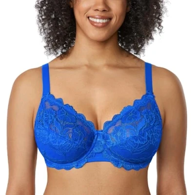 Imagen de DELIMIRA Sujetador Talla Grande con Relleno Aros Copas de Encaje para Mujer Azul Destello 115D