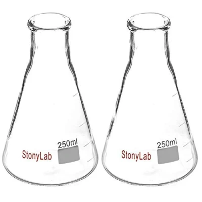 Imagen de [2 paquetes] Frascos Erlenmeyer de boca estrecha StonyLab 250ml con borde para trabajo pesado (250 ml Ajusta el Tapón Goma 6#)
