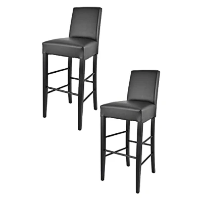 Imagen de t m c s Tommychairs Set 2 taburetes Altos Luisa para Cocina y Bar, con Estructura en Madera de Haya Pintada Negro Asiento tapizado Polipiel Negra