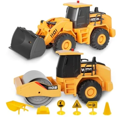 Imagen de TOYABI Vehiculos Construccion Juguete, 2 Piezas de Juguetes Arena con Música y Luces, Bulldozer Yodillo Compactador, Regalo para Niños Niñas 3 a 8 Años