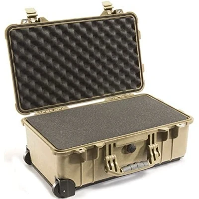 Imagen de PELI 1510 Maleta de cabina resistente y estanca con ruedas asa telescópica, IP67 e impermeable al polvo, 27L capacidad, fabricada en Alemania, espuma personalizable, Beige