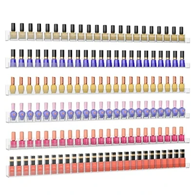 Imagen de Sezanrpt Estante de esmalte uñas para pared, organizador transparente montado en la 81 cm, 192 botellas, 6 unidades