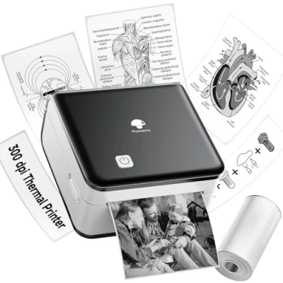 Imagen de Phomemo Impresora Portatil, Mini para Movil M02 Pro 300 dpi Termica Portatil Pequeña Autoadhesivas Fotos Aprender, Notas de Estudio, Imágenes