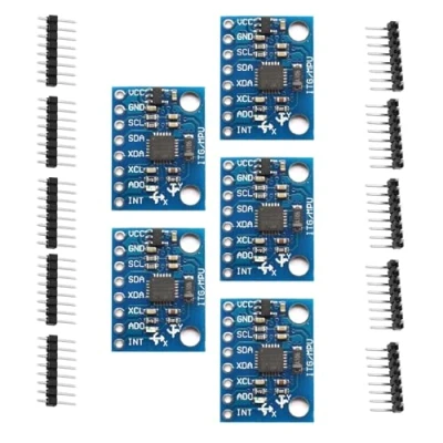 Imagen de 5 módulos GY 521 MPU 6050, 3 axis Accelerometer Gyroscope Module 6 DOF sensor 16bit AD Converter Data Output IIC I2C y de aceleración compatible con Ard