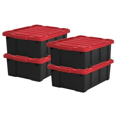 Imagen de Iris Ohyama 4 Cajas de Organización Alta Resistencia, 43L, Rojo, Grande, Duradero, Apilable, para Garaje, Estantes, Mudanza, Plástico, Utilidad, Herramientas, DDSKT 430