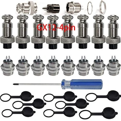 Imagen de RUNCCI YUN 8Pcs GX12 4 Pin Aviación Conector, 5A Enchufe, 12MM Rosca Metal Macho Hembra Panel Conector con Goma Tapa Protectora y Destornillador Phillips