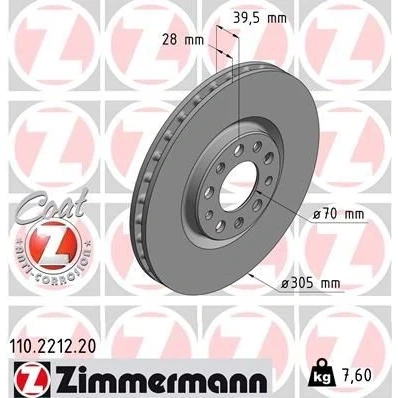 Imagen de ZIMMERMANN COAT Z 110.2212.20 Disco de freno 305 28 10/5 5 110 ventilación interna revestido ALFA ROMEO: Giulietta Hatchback, 159 Berlina, Brera