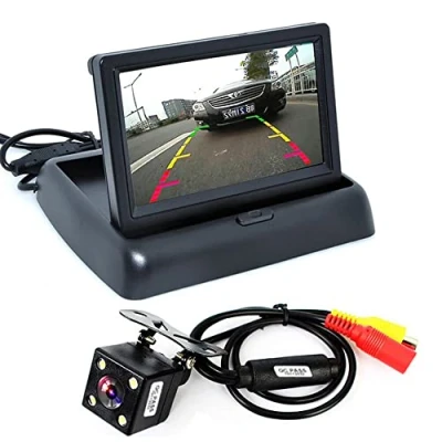Imagen de ePathChina 1 juego de mini monitor coche plegable alta resolución TFT LCD 4.3 pulgadas con cámara visión trasera para sistema estacionamiento marcha atrás del vehículo