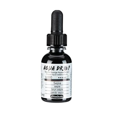 Imagen de Schmincke AQUA DROP, acuarela líquida a base de pigmentos, color Pardo sepia en frasco 30 ml con pipeta, 24680034, para pintar acuarela, esbozos urbanos, caligrafía, rotulación mano