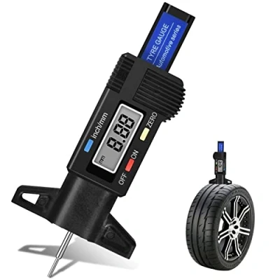 Imagen de Colexy Medidor De Profundidad Neumáticos Digital Calibre La Banda Rodadura con pantalla LCD portátil Desgaste 0 25 mm para coches furgonetas camiones y motocicleta, Negro