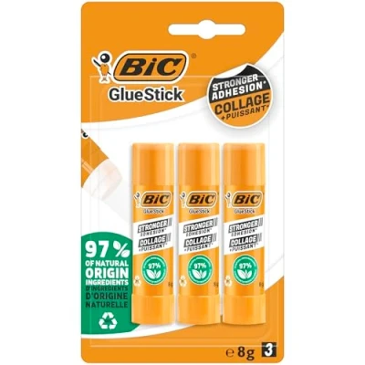 Imagen de Bic Ecolutions Pegamento en Barra, 8 g, Paquete de 3, Color Unidades (9245611)
