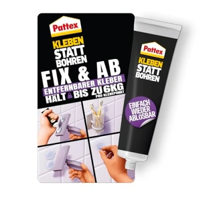 Imagen de Pattex Pegado en lugar de taladrar Fix &amp; Ab, adhesivo montaje extraíble, pared fuerte para estantes y fijaciones pared, se puede quitar sin dañar*, el fuerza soporta