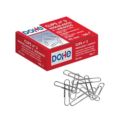 Imagen de Dohe Clips Niquelados para Sujetar Hojas (100 uds.) Nº 3 42 mm Material de oficina