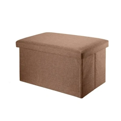 Imagen de INTIRILIFE Banco Plegable 49x30x30cm en marrón Asiento Cubo de Tela con Espacio Almacenamiento y Tapa Aspecto Lino reposapiés Caja arcón Taburete
