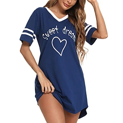 Imagen de Litherday Camisón Mujer Verano Algodón Sexy Negro Camisones para Ropa Dormir de Talla Grande, Azul Oscuro, S