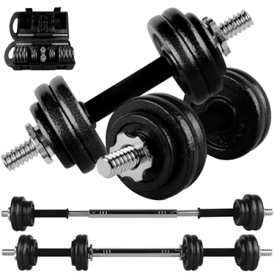 Imagen de unycos Par de Mancuernas Ajustables y Antideslizantes con Barra Conexión【15 kg】E Book Maletín, Discos Hierro Tuercas Seguras, Gimnasio en Casa, Fitness (Iron Transformer)