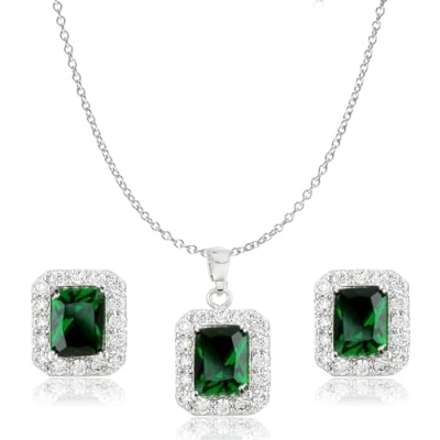 Imagen de Crystalline Azuria Mujer 18ct Chapado en Oro Blanco Juego de joyas Esmeralda simulada Verde Cristales Zirconia Collar con Colgante 45 cm Pendientes