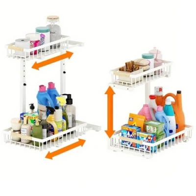 Imagen de LeapBeast Organizador Cocina 2 Niveles,Ajustable Bajo Fregadero,Metal Fregadero,Almacenaje Debajo Fregadero Multiusos para Cocina,Baño,Dormitorio (2, Blanco)