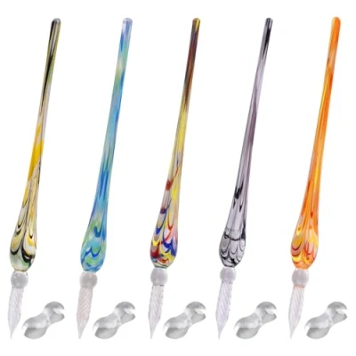 Imagen de WANDIC 5 bolígrafos de cristal para caligrafía con soporte bolígrafo, diseño borosilicato escribir, dibujar, firmas, caligrafía, regalos