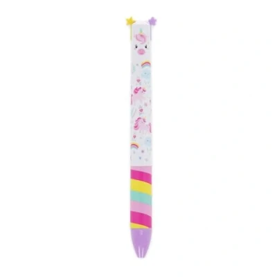 Imagen de Legami bolígrafo Click&amp;Clack de dos colores, tinta violeta y rosa, a presión, ideal para escuela, oficina, casa, simpático unicornio, idea regalo, niños adultos, bicolor