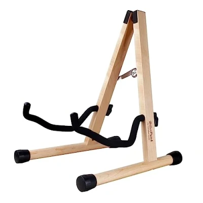 Imagen de HilerPunk soporte para guitarra acústica de madera, eléctrica madera maciza, marco A ajustable, guitarra, bajo, violonchelo, banjo, mandolina, ukelele (madera maciza）
