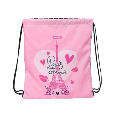 Imagen de Safta PARIS Mochila Saco Plano Grande, Mochila, Ideal para Niños de Diferentes Edades, Cómoda y Versátil, Calidad Resistencia, 35x40 cm, Color Azul Marino/Rosa
