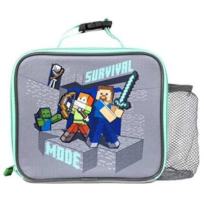 Imagen de Minecraft Fiambrera para Niños Bolsa de Almuerzo Juegos Video Steve y Alex Bolsillo Malla Asa Transporte con Gancho Regalos Mercancía Oficial