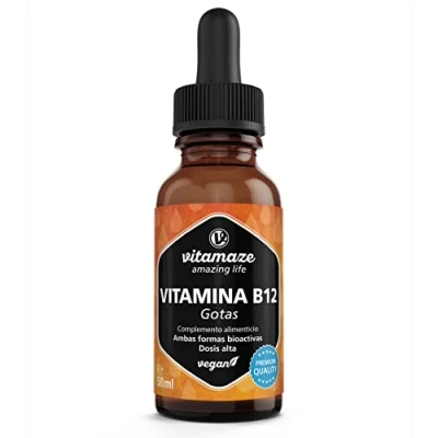Imagen de Vitamina B12 Gotas 500 mcg Alta Dosis por Diaria, Vegano y Líquido 50 ml (1700 Gotas), Metilcobalamina Adenosilcobalamina, Biodisponibilidad, sin Aditivos Innecesarios