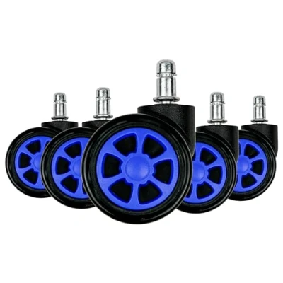 Imagen de Loywe 5 ruedas de repuesto para silla oficina, suelo duro, 11 mm x 20 mm, color negro con azul LWA106B