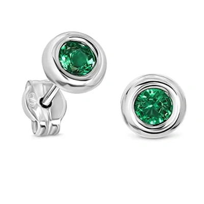 Imagen de Miore Pendientes de Oro Blanco 9K para Mujer, Zarcillos Redondos con Esmeraldas Verdes 0,22 ct Hechos en 9 Quilates 375 Presión Caja Joyería