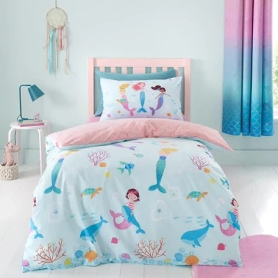 Imagen de Catherine Lansfield Juego de Funda edredón Reversible con Almohada, diseño Sirena, Color Azul