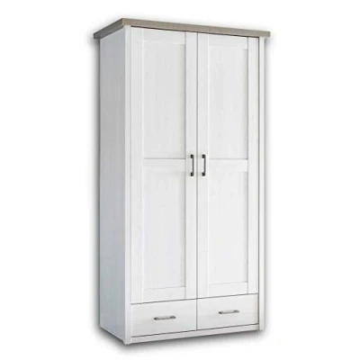 Imagen de LUCA Elegante y versátil armario de 2 puertas para la habitación del bebé, con batientes mucho espacio almacenamiento, en pino blanco/trufa, 106 x 201 55 cm (ancho/alto/profundo)