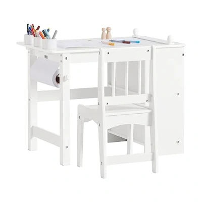 Imagen de SoBuy KMB60 W Juego de Mesa y Silla Infantil Madera Escritorio con 3 Portalápices Blanco ES