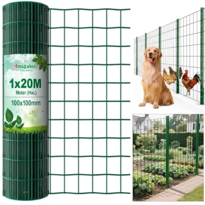 Imagen de Amagabeli Garden Home 1M x 20M Green Wire Mesh Fencing RAL6005 PVC Coated 100 100mm Size 2.2mm Diameter Galvanized Fence Roll Poultry Netting Chicken Hardware Cloth