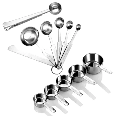 Imagen de Juegos de Tazas y Cucharas Medidoras Acero Inoxidable Apilable Medición para Medir Líquidos Los Ingredientes Secos 12Pcs