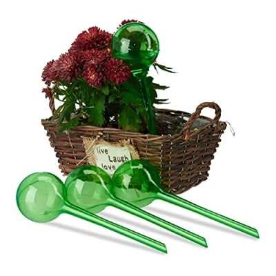 Imagen de Relaxdays, Verde, Set Autorriego para Macetas, 4 Unidades, Riego Dosificado de Plantas 2 Semanas, Plástico, 27 cm