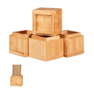 Imagen de Relaxdays Set de 4 Elevadores Mesa, Silla, Cama, Muebles, Alza, Taco, Bambú, 8,5 cm Elevación, 10x11,5x11,5 cm, Natural, Unidades