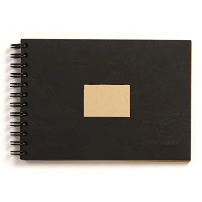 Imagen de Clairefontaine 8370C Carnet Spiralé Papier Kraft 60 Feuilles Vergé Brun A6 10,5x14,8 cm 90g Couverture Souple en Carte Noire Effet Cuir