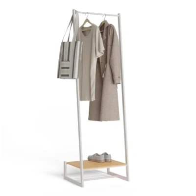 Imagen de Newlux Burro Ropa Resistente Hasta 24kg Hangy One 20 con Zapatero. Perchero Metálico Gran Estabilidad Fácil Montaje Base Antirayaduras Diseño Compacto (50x40x160cm) Blanco