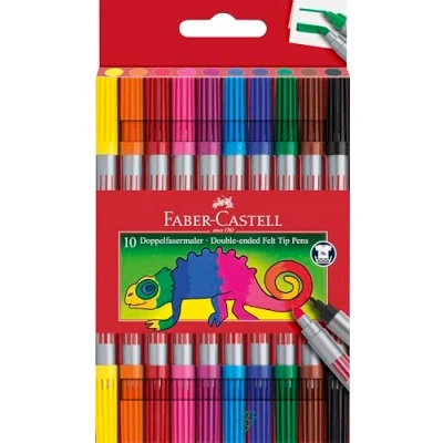 Imagen de Faber Castell 151110 Paquete de 10 rotuladores colores con 2 puntas, fina y gruesa