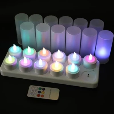 Imagen de EuroFone 12pcs LED candelita Velas recargable sostenedor de vela la estación carga (Multicolor with remote)