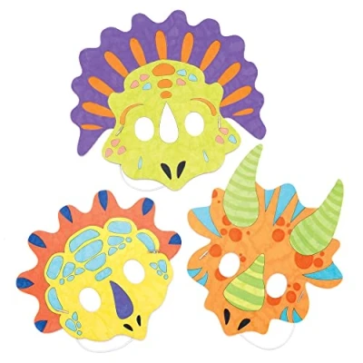 Imagen de Baker Ross Kits de caretas dinosaurio para colorear (Pack 8) Manualidades infantiles decorar variadas dinosaurios llevar en fiestas o disfrazarse