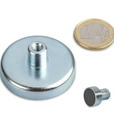 Imagen de 5 x Imán en recipiente de acero Ø 50mm Ferrita, casquillo roscado M6 fuerza 22 kg piezas Sistemas magnéticos con manguito (rosca interna)